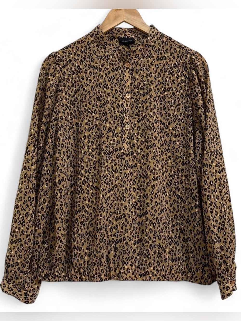 Who What Wear Tan and Black Leopard-Print Long-Sleeve Blouse